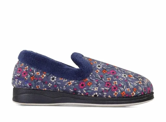 Padders Womens Repose Slippers Denim Floral Cord